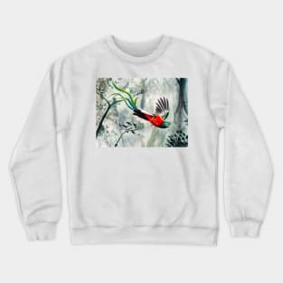 Quetzal Flying in Misty Forest Crewneck Sweatshirt